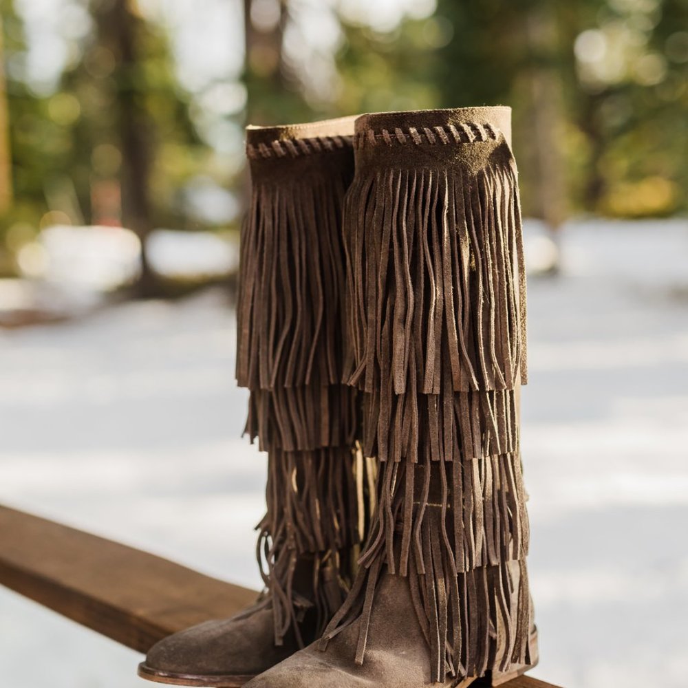 Free People FarylRobin Fringe Suede Boot Grey SZ 9